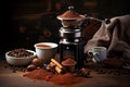 coffee grinder with freshly ground coffee beside