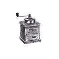 Coffee grinder hand drawn black and white vector illustration Royalty Free Stock Photo