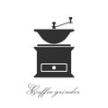 Coffee grinder. Hand mill silhouette. Vector simple flat icon. Cafe accessories hand mill. Isolated illustration. Graphic retro Royalty Free Stock Photo