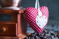 Coffee grinder and heart retro vintage abstract still life Royalty Free Stock Photo