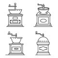 Coffee grinder icons set, outline style Royalty Free Stock Photo