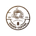 Coffee grinder logo - vector illustration, emblem design on black background Royalty Free Stock Photo