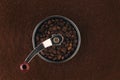 Coffee grinder steeped in coffee powder