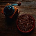 Coffee grinder vintage on wooden old tabl Royalty Free Stock Photo