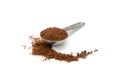 Coffee ground in stainless table spoon in white background