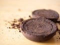 coffee grounds after bean extraction espresso machine perfect cookie powder pile brown roasted dark black drink caffeine food Royalty Free Stock Photo