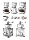 Coffee Hand Drawn Collection Vector Sketch Set With Cups Beans Maker Latte grinder machine Royalty Free Stock Photo