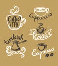 Coffee hand drawn Labels. Logo template collection. Royalty Free Stock Photo