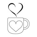 Coffee with heart aroma love symbol black and white Royalty Free Stock Photo