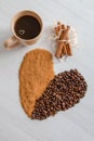 Coffee heart, with brown sugar and cinnamon, and a cup of coffee