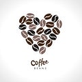 Coffee heart vector logo. Coffee beans different degrees of coffee roasting.