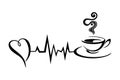 Coffee Heartbeat, vector illustration of cardiogram with coffee cup shape.