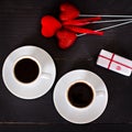 coffee and hearts, card on Valentine's Day, gift, flowers