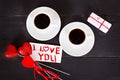 coffee and hearts, card on Valentine's Day, gift, flowers Royalty Free Stock Photo