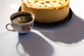 Coffee at home. Chees ecake and cup of coffee Royalty Free Stock Photo