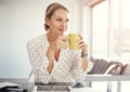 Coffee at home then work from home. a mature businesswoman working from her home office. Royalty Free Stock Photo