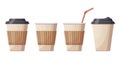 Coffee hot drink paper cups. Cafe, restaurant or take out coffee plastic cups, disposable plastic hot drinks coffee cup