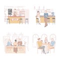 Coffee house, bar and barista, hot beverages cafe isolated icons