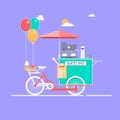 Coffee house on bicycle Vector illustration on the theme of street food