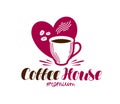 Coffee house, cafe logo. Espresso, cappuccino, hot drink label or icon. Lettering vector illustration