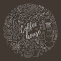 Coffee house doodles hand drawn sketchy vector