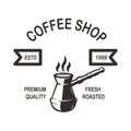 Coffee house emblem template. Design element for logo, label, sign, poster, flyer. Vector illustration Royalty Free Stock Photo