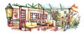 Coffee house garden illustration