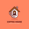 Coffee house hommy coffee cafe feels like home logo with cup in house shape icon illustration