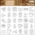 Coffee house line icon set, catering business symbols collection or sketches. hot beverage thin line linear style signs