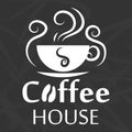 Coffee house logo design with cup silhouette on abstract background Royalty Free Stock Photo