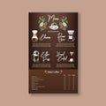Coffee house menu americano, cappuccino, espresso menu, infographic design, watercolor illustration