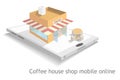 Coffee house mobile shop online vector