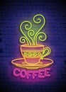 Coffee House Singboard Template with Cup, Swirl Hot Steam, and Inscription