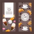 Coffee house vertical banners, cafe menu cover, emblem for coffee shop, vector illustration Royalty Free Stock Photo