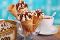 Coffee ice cream in cones Royalty Free Stock Photo