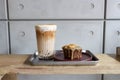 Iced coffee and toffy cake Royalty Free Stock Photo