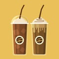 Coffee iced and whipped cream on cup isolated flat icon. Vector Royalty Free Stock Photo