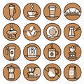 Coffee icons brown line set