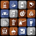 Coffee icons flat shadow set