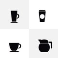 Coffee Icons. Four vector solid black