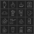 Coffee icons outline set