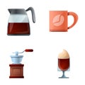 Coffee icons set cartoon vector. Manual coffee grinder and kettle