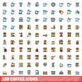 100 coffee icons set, color line style Royalty Free Stock Photo