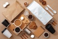 Coffee identity branding mockup set top view flat lay Royalty Free Stock Photo