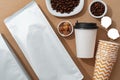 Coffee identity branding mockup set top view flat lay Royalty Free Stock Photo