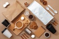 Coffee identity branding mockup set top view flat lay Royalty Free Stock Photo