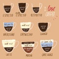 Coffee infographics in hand drawing collage style vector illustration set