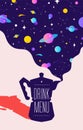 Coffee. Italian coffee pot with universe dreams