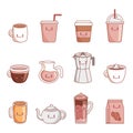 coffee kawaii set vector