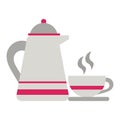 Coffee kettle and mug on dish flat Royalty Free Stock Photo